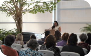 Student speaking at event